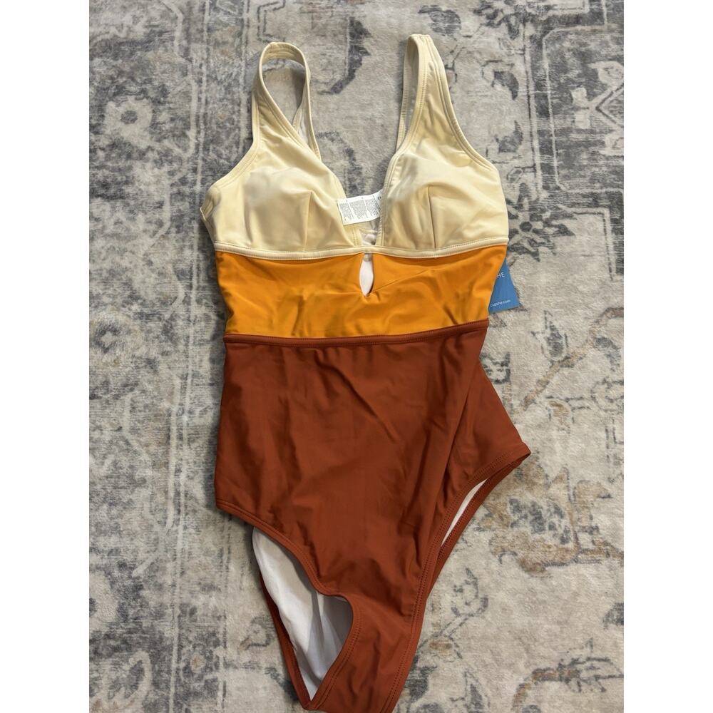 CUPSHE Women's One Piece Swimsuit Color Block Keyhole Cutout Bathing Suit Small - Picture 5 of 6
